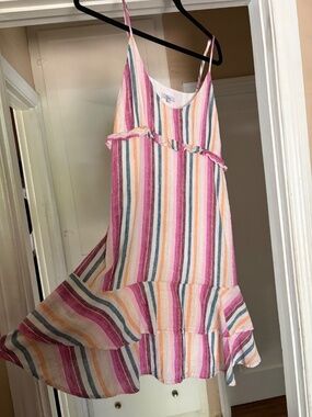 🌸 Rails Striped Ruffle Dress – Size L | Flowy Boho Summer Mini